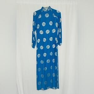 Asian Style Turquoise Pattern Dress – Glamorous, Bodycon Fit XS/S